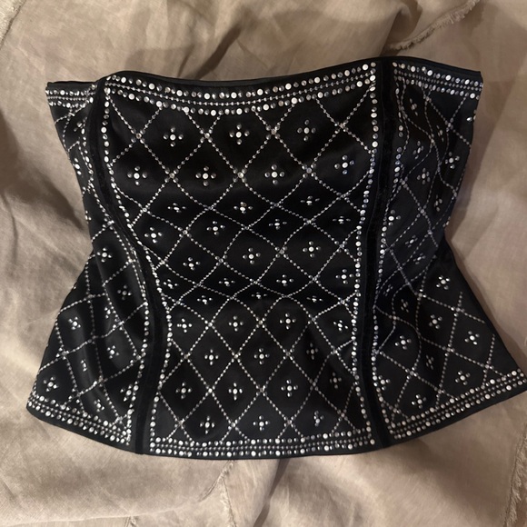 White House Black Market Crystal Embellished Bustier Size 12 Black Structured - Picture 1 of 5